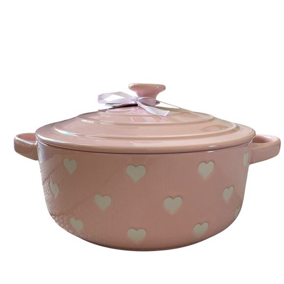 The Bake Shop Hearts Casserole Dish with Lid Valentines Day Pastel Pink New - Picture 9 of 15